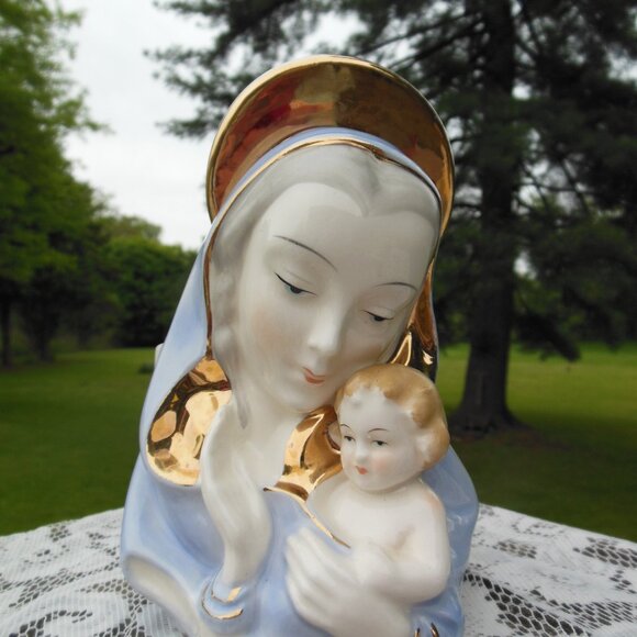 planter ceramic Madonna Mother Mary and Baby Jesus Made in Japan circa 1950s-60s - Picture 9 of 12